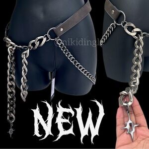 NEW Darker Wavs Dolls Kill Chunky Chain Metal Punk Goth Belt Faux Leather Rave